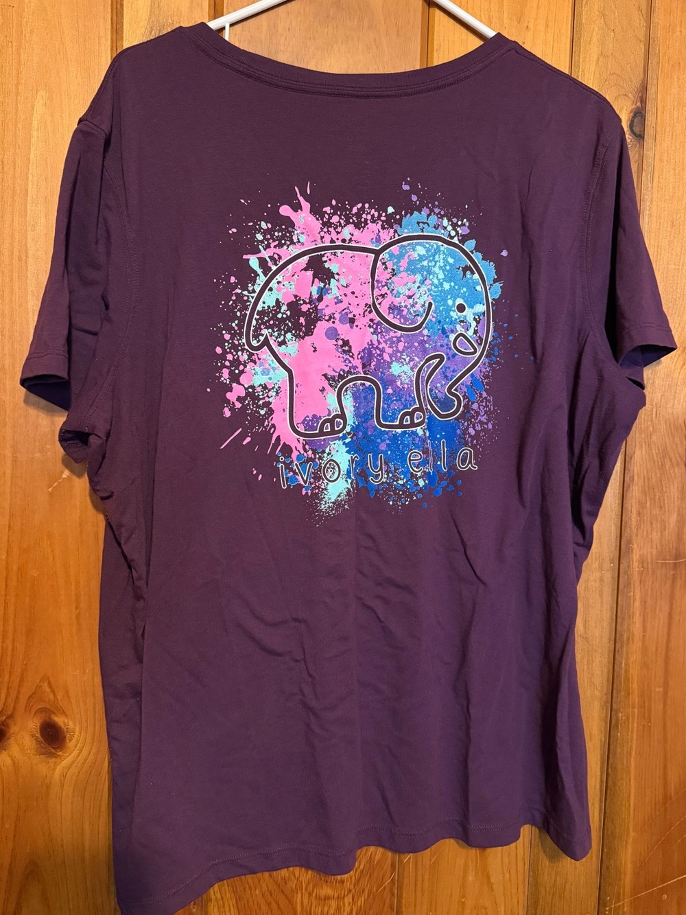 ivory ella Purple Tee with Pink & Blue Elephant Splash Graphic